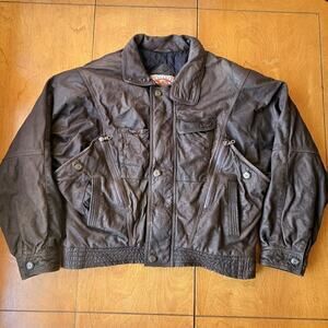 Boulder Ridge Vintage Men's Leather Bomber Moto Coat Jacket Brown Size Medium